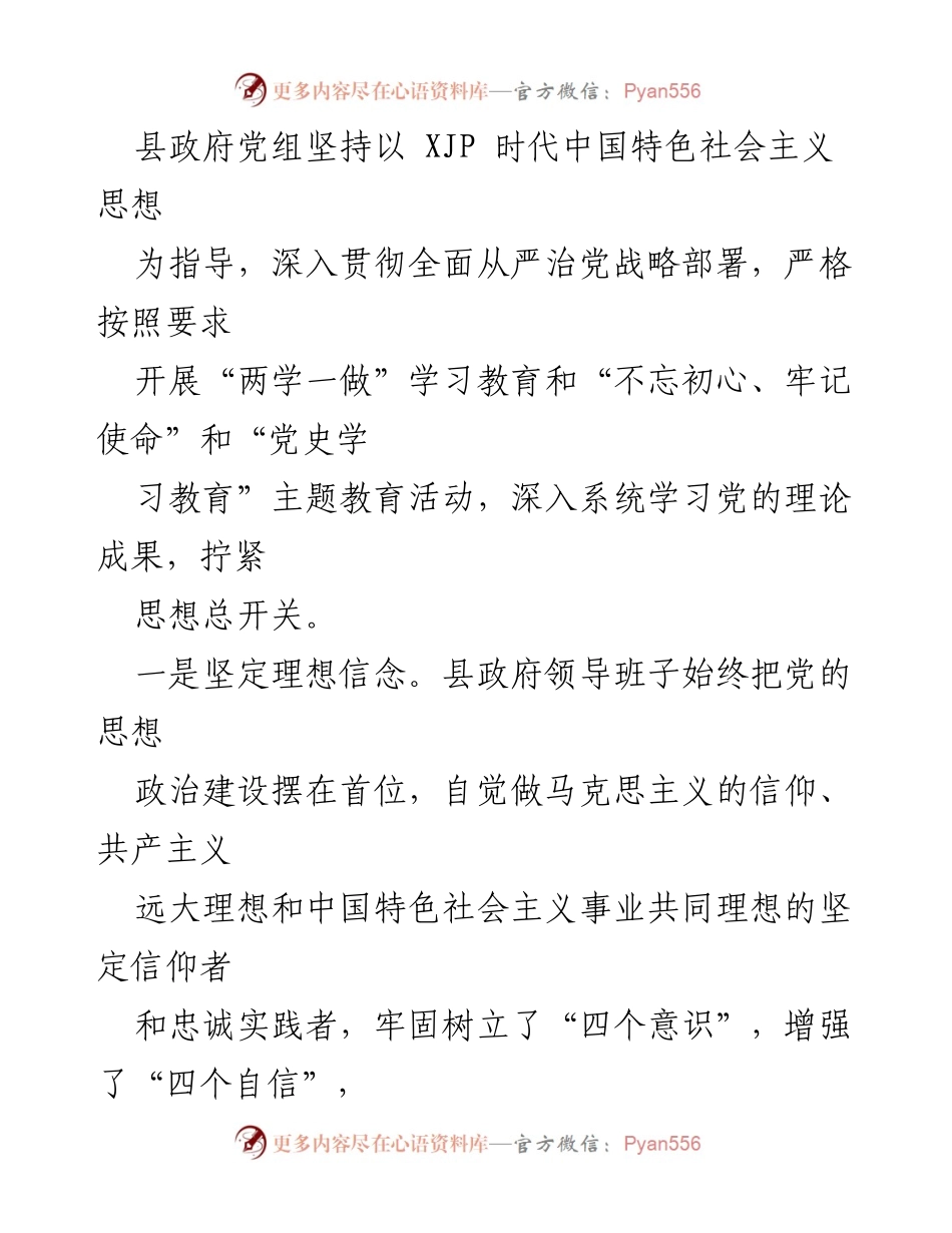 [工作总结] 县政府 - 县政府党组全面从严治党主体责任落实情况报告.docx_第2页