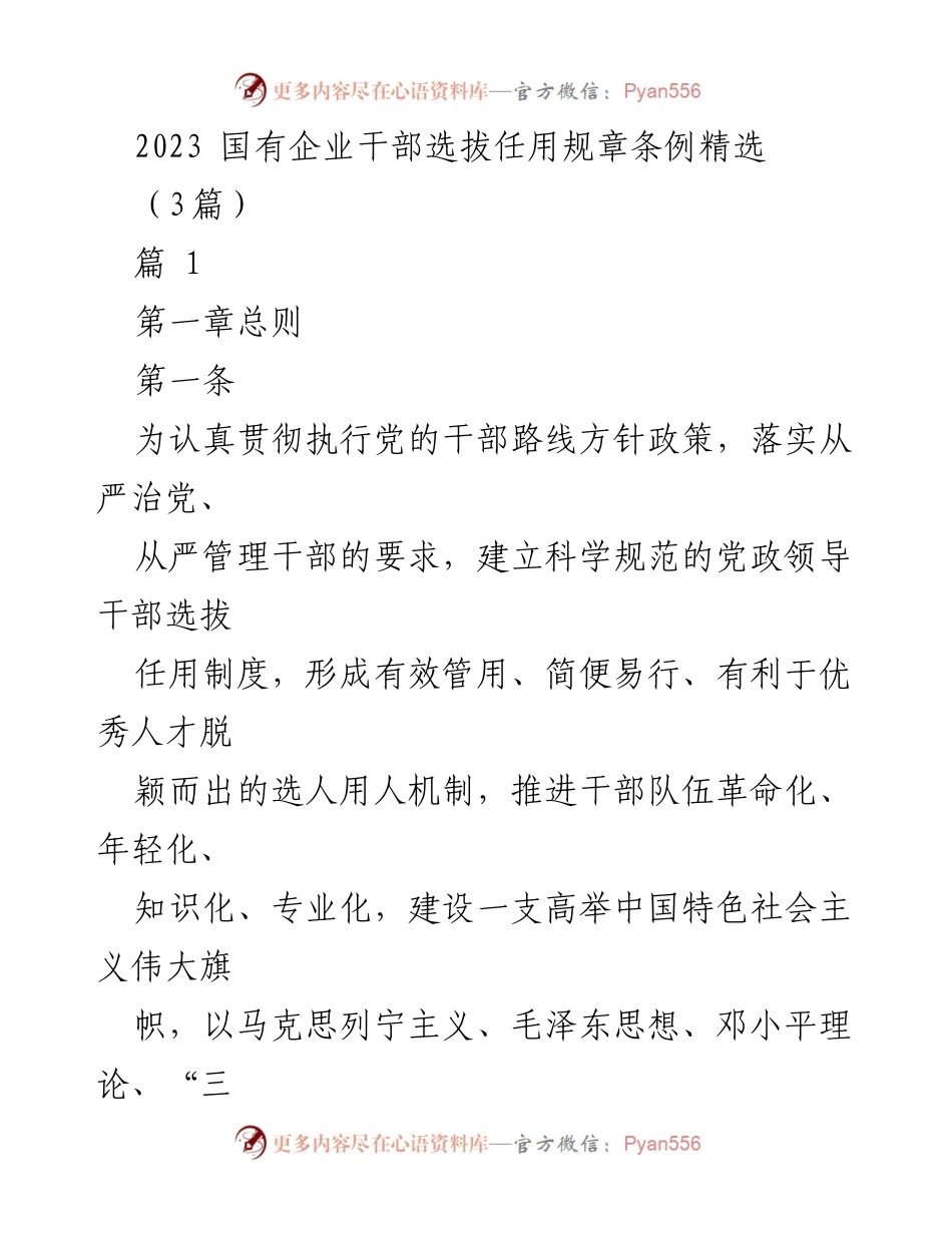 [工作总结] 国有企业干部选拔 - 2023 国有企业干部选拔任用规章条例解读.docx_第1页