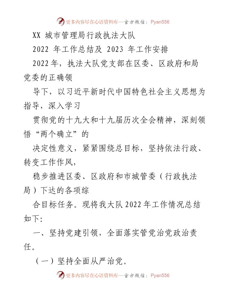 [工作总结] 城市管理局 - 2022年执法大队工作总结及2023年工作安排.docx_第1页