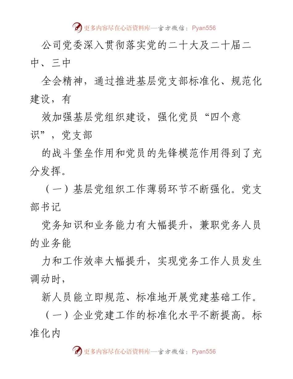 [工作总结] 国有企业党建工作 - 国有企业党支部标准化规范化建设成效与经验总结.docx_第2页