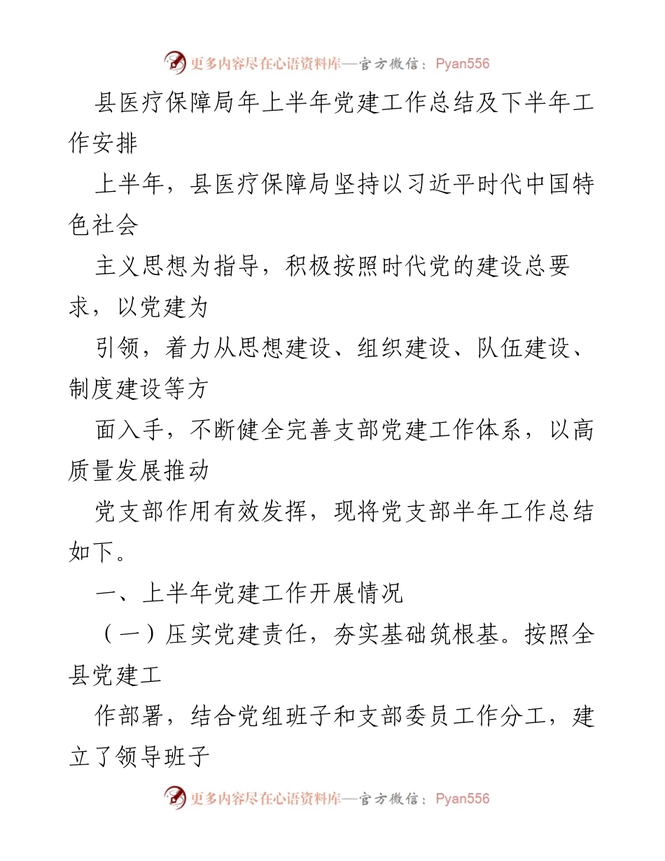 [工作总结] 县医疗保障局 - 2023年上半年党建工作总结及下半年工作安排.docx_第1页