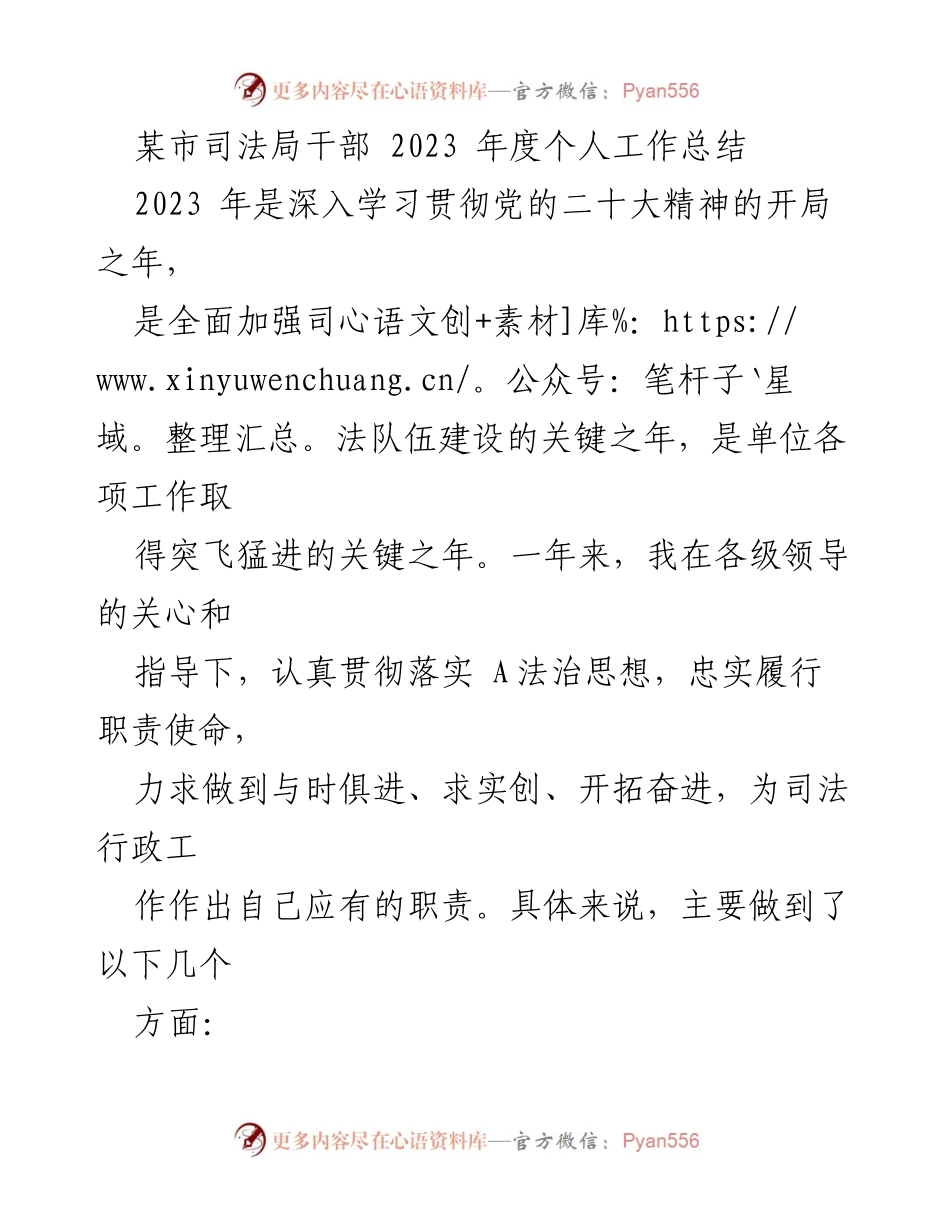 [工作总结] 司法局 - 2023年度个人工作总结与提升报告.docx_第1页
