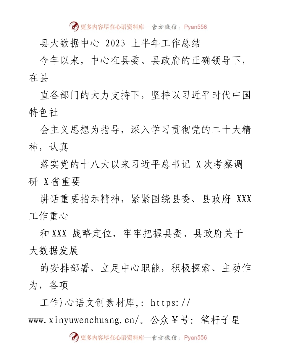 [工作总结] 县大数据中心 - 2023年上半年工作总结与发展策略分析.docx_第1页
