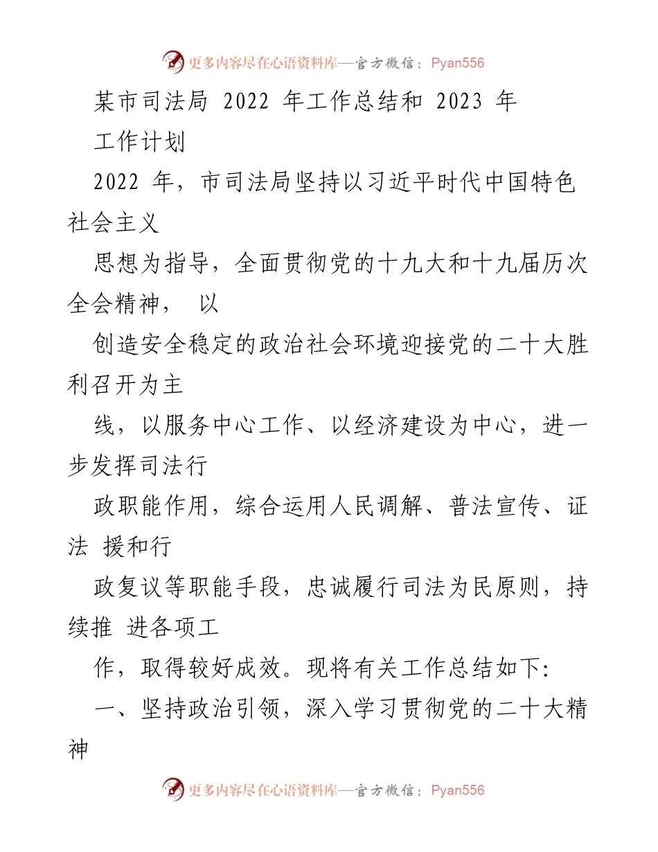 [工作总结] 司法局年度总结 - 2022年市司法局工作总结与2023年工作计划.docx_第1页
