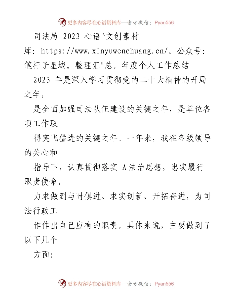 [工作总结] 司法局年度总结 - 2023年度个人工作总结与提升报告.docx_第1页