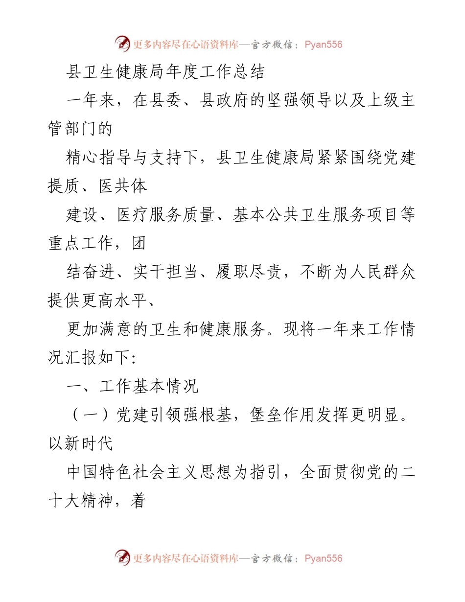 [工作总结] 县卫生健康局 - 2023年度卫生健康工作总结报告.docx_第1页