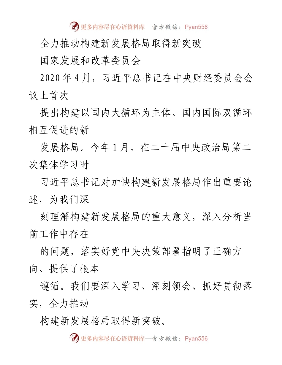 [工作总结] 国家发展和改革委员会 - 全力推动新发展格局的重大意义与实施路径.docx_第1页