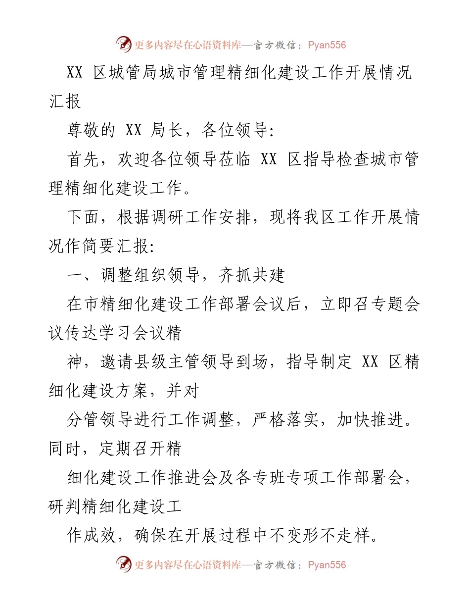 [工作总结] 城市管理 - XX 区城管局城市管理精细化建设工作开展情况汇报.docx_第1页