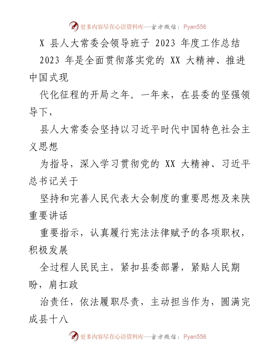 [工作总结] 县人大常委会 - 2023年度工作总结报告.docx_第1页