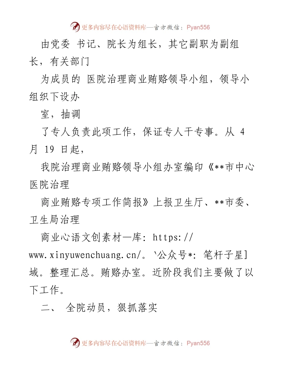 [工作总结] 医院治理 - 市中心医院商业贿赂治理工作汇报.docx_第2页