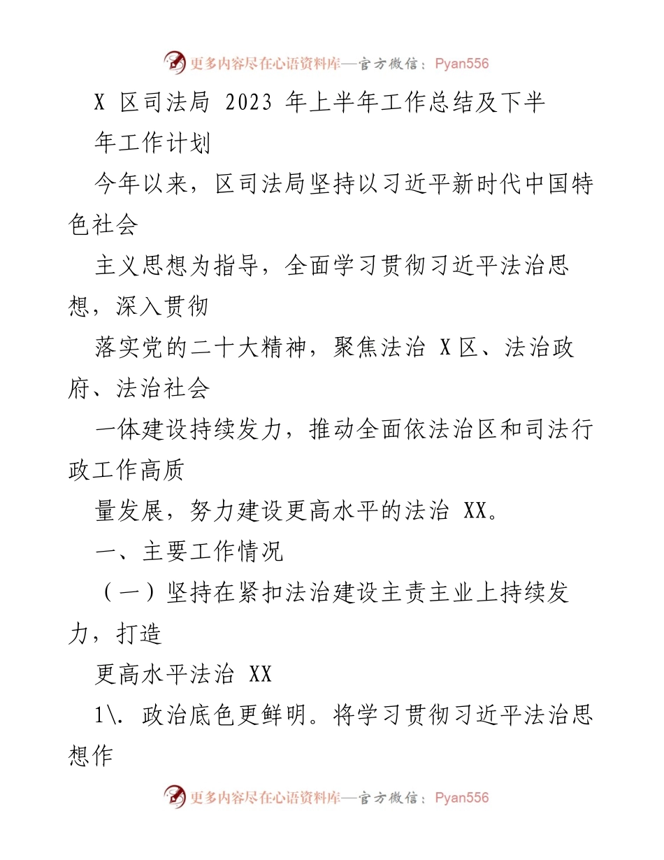 [工作总结] 司法局 - 2023年上半年工作总结与下半年工作计划_2.docx_第1页