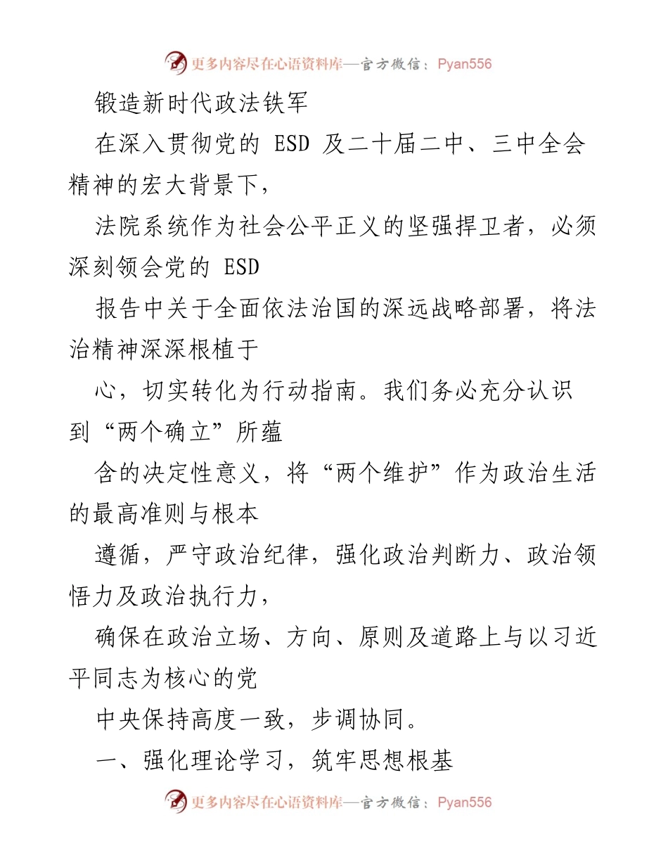 [工作总结] 司法系统 - 锻造新时代政法铁军，提升司法能力与服务质量.docx_第1页