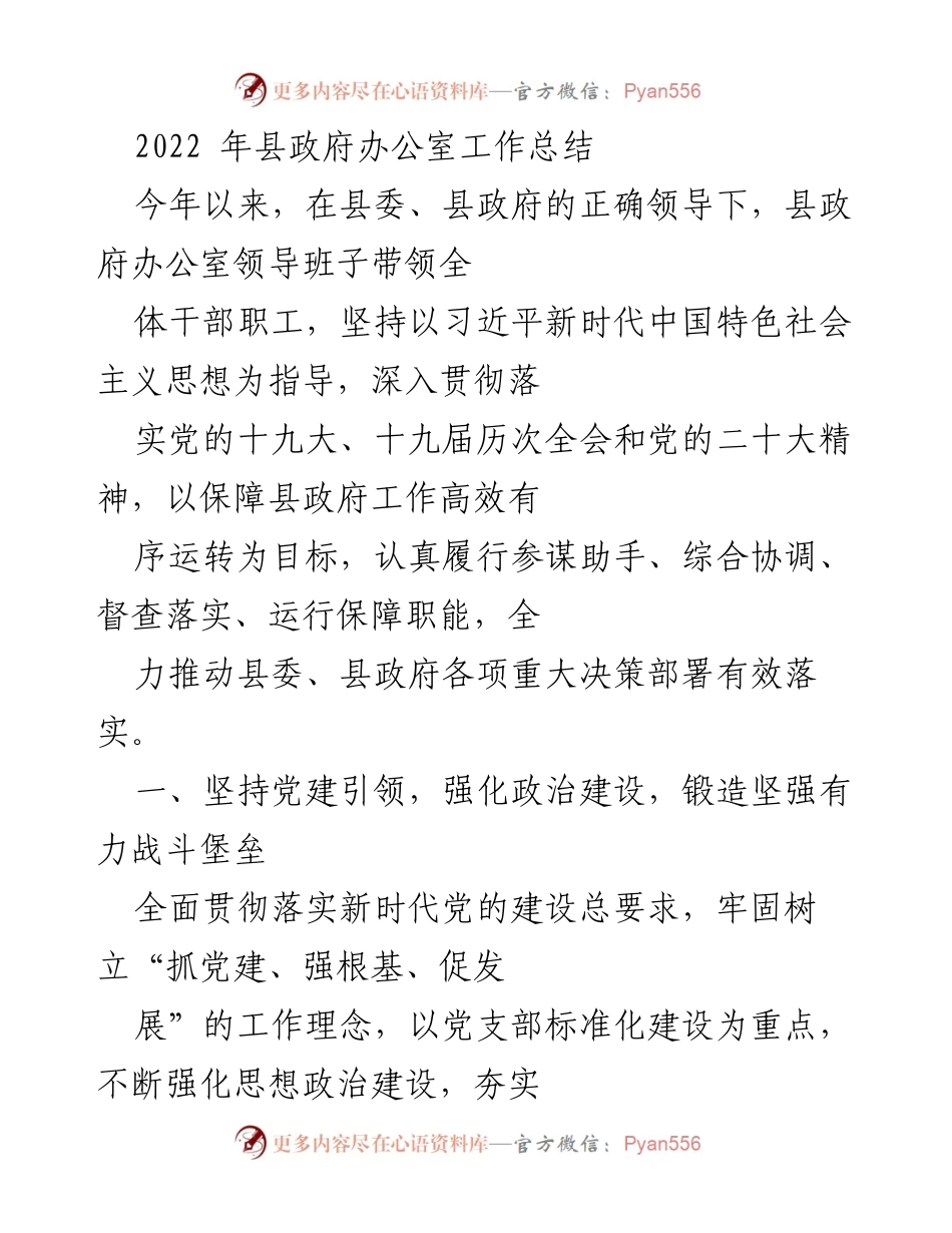 [工作总结] 县政府办公室 - 2022年县政府办公室工作总结报告.docx_第1页