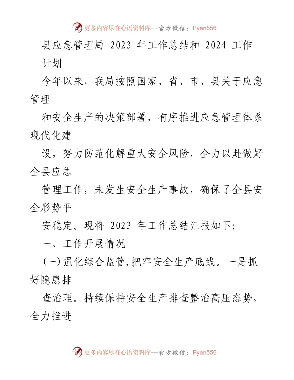 [工作总结] 县应急管理局 - 2023年应急管理工作总结与2024年工作计划_1.docx_第1页