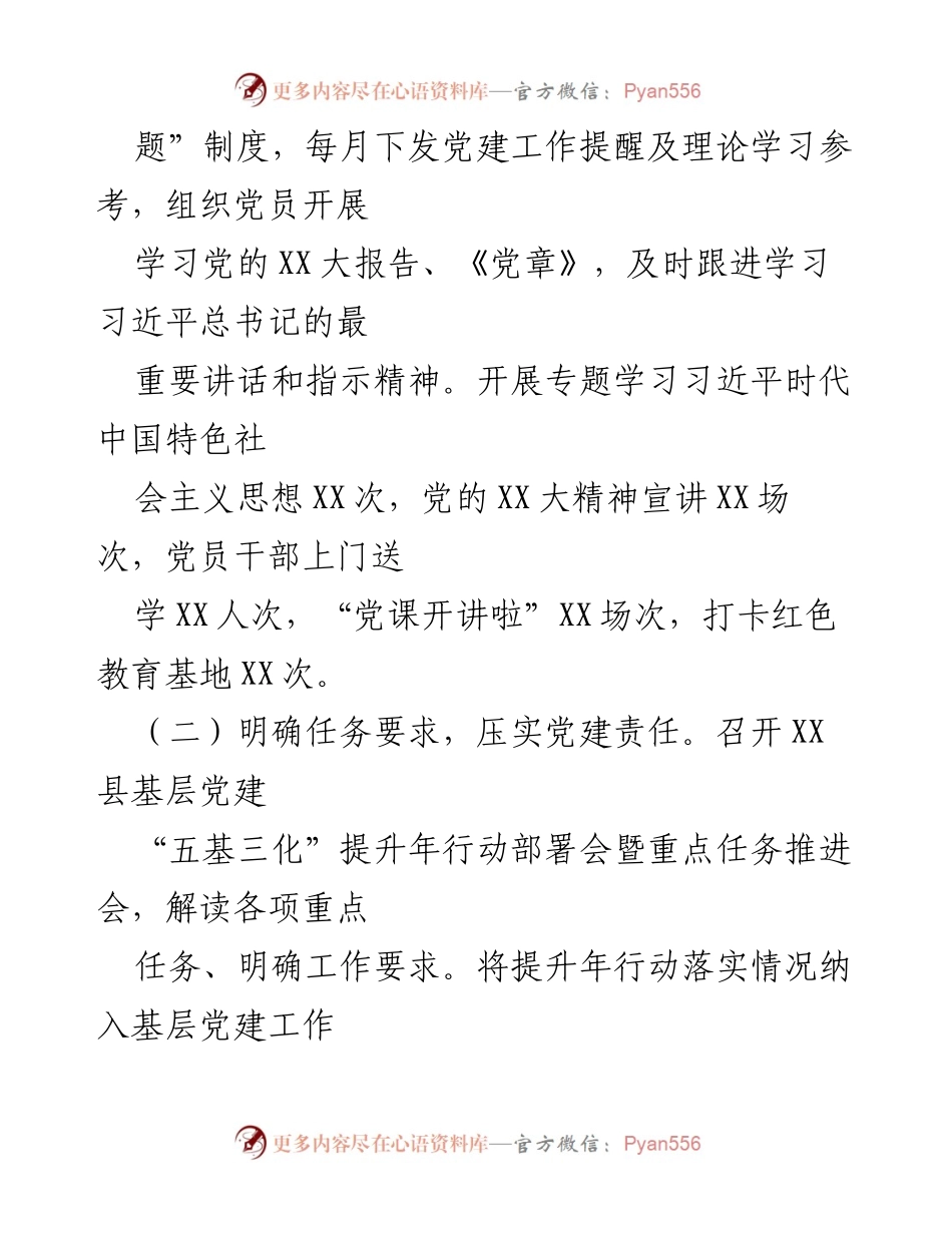 [工作总结] 基层党建 - 基层党建“五基三化”提升年行动工作情况汇报.docx_第2页