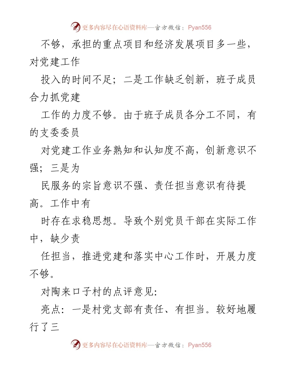 [工作总结] 基层党建述职 - 明安镇党委书记对村党建工作的点评与建议.docx_第2页