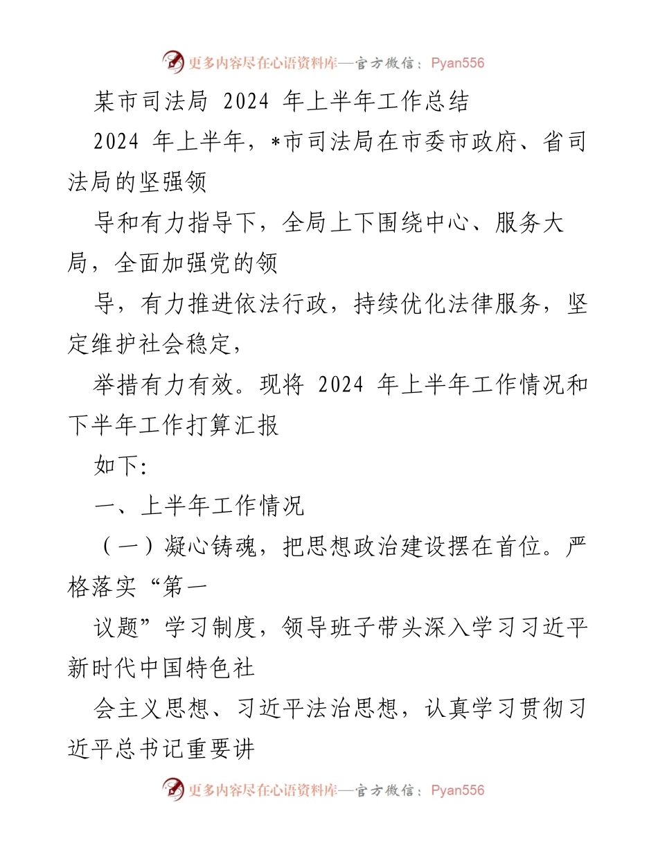 [工作总结] 司法局 - 2024年上半年工作总结与下半年计划.docx_第1页