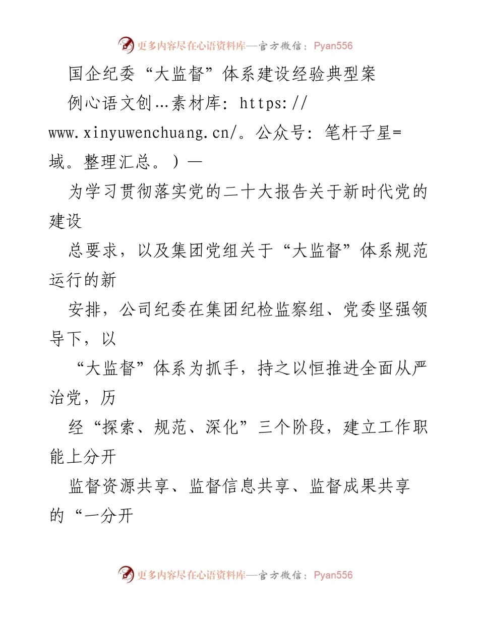 [工作总结] 国企纪委 - 国企纪委“大监督”体系建设经验总结.docx_第1页