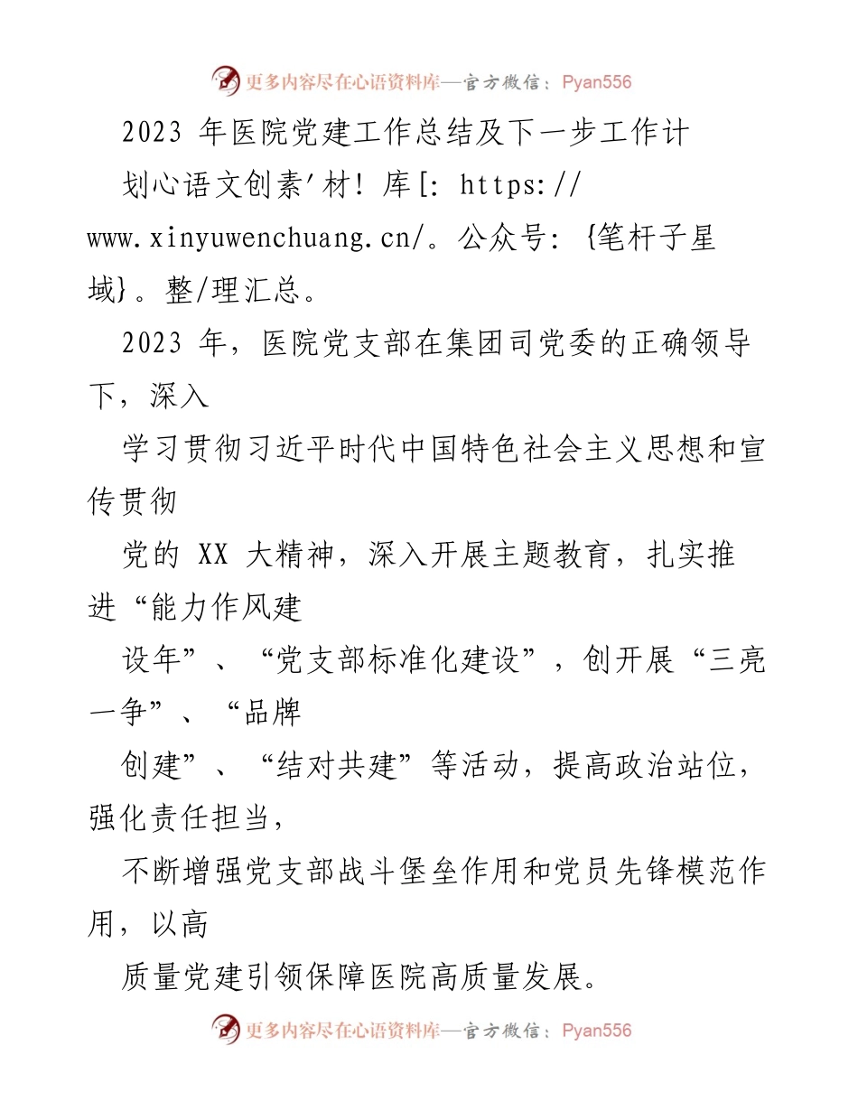 [工作总结] 医院党建 - 2023年医院党建工作总结与未来规划.docx_第1页