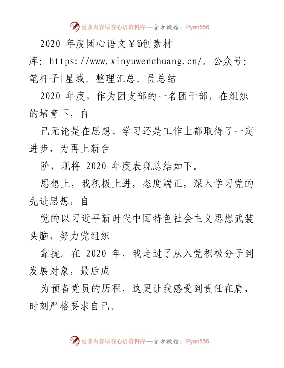 [工作总结] 团支部 - 2020年度团员个人总结报告.docx_第1页