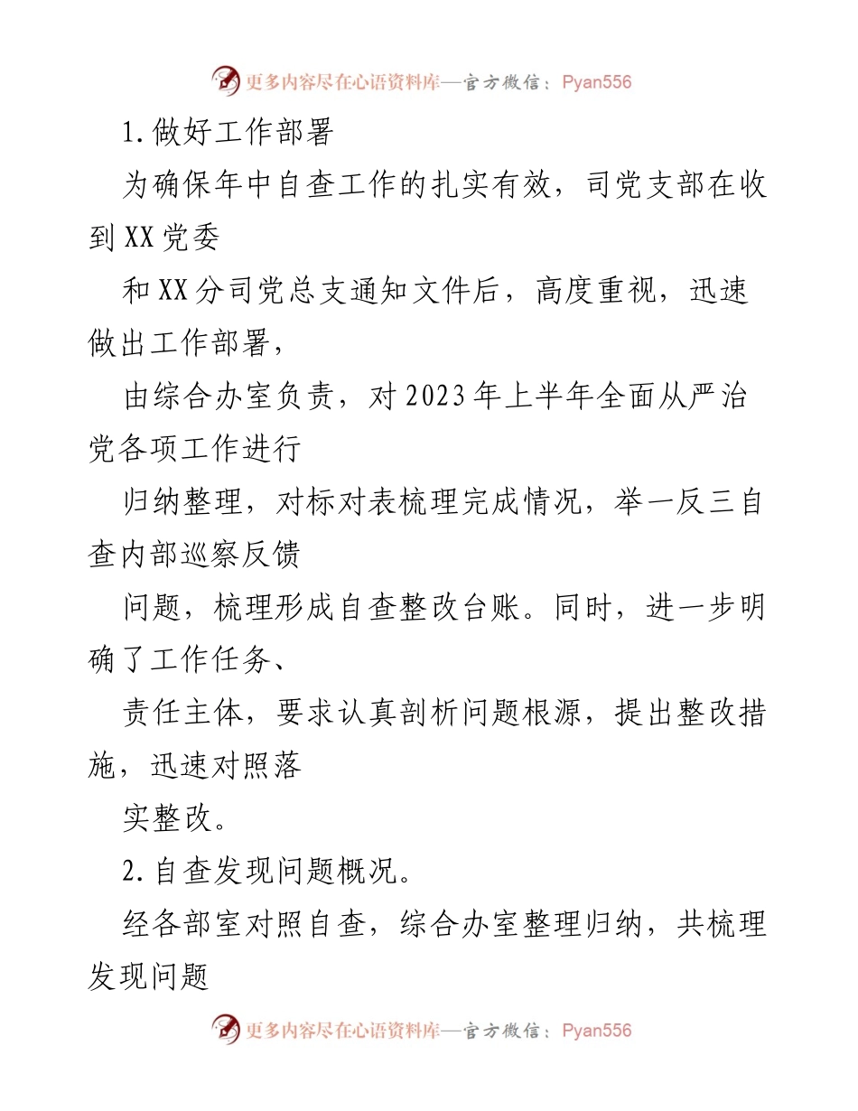 [工作总结] 国企党支部 - 2023年上半年全面从严治党自查报告.docx_第2页