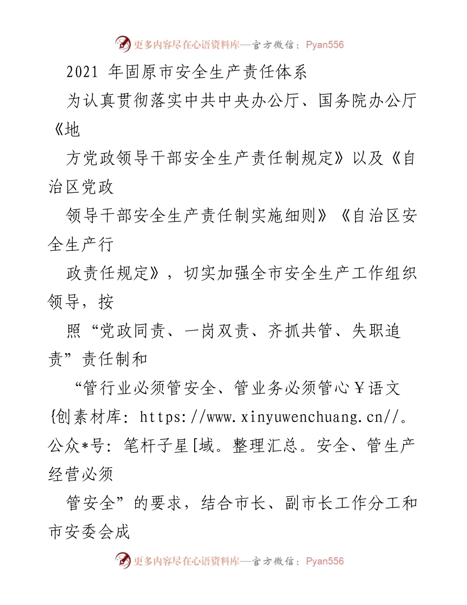 [工作总结] 固原市安全生产 - 固原市安全生产责任体系实施情况总结.docx_第1页