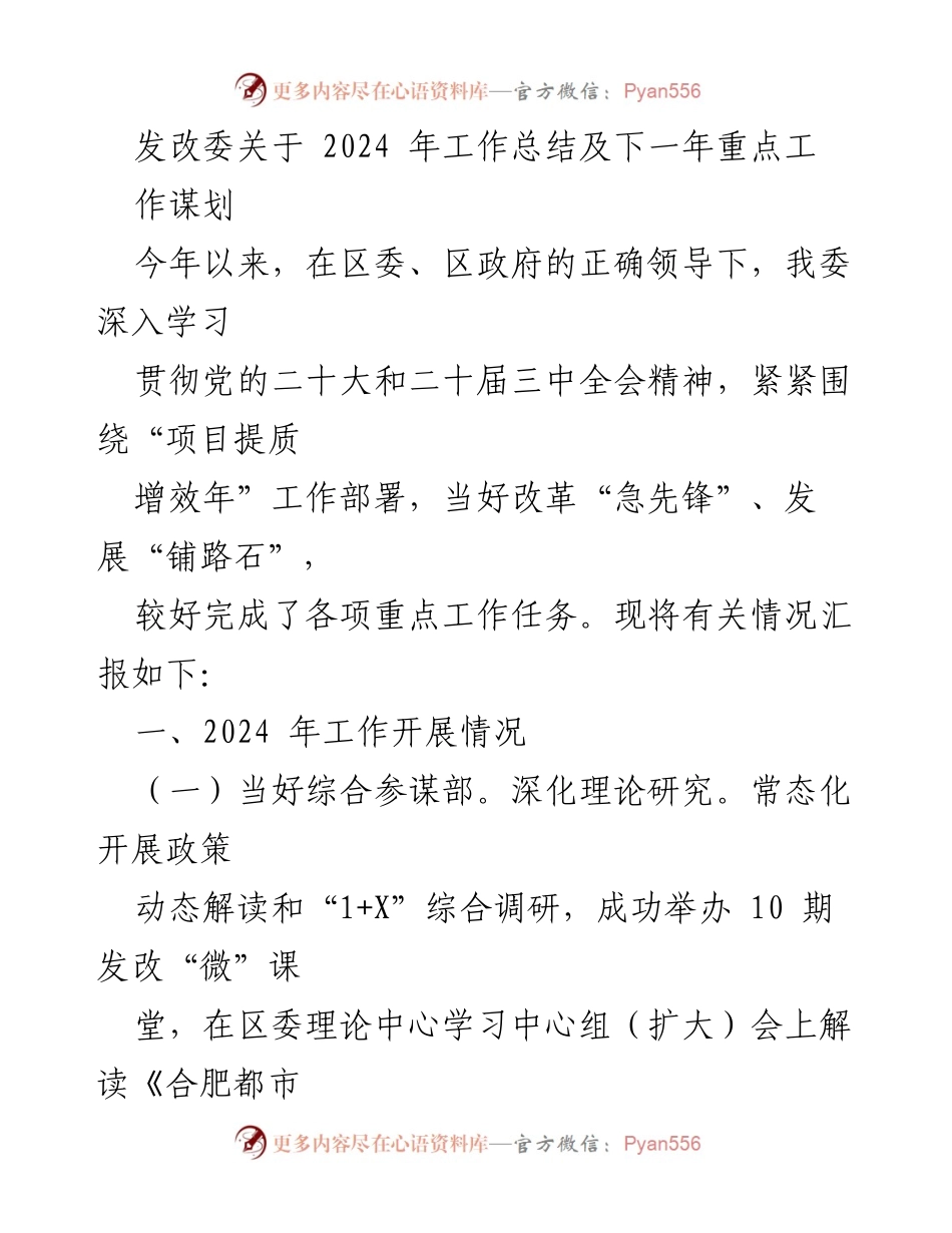 [工作总结] 发改委 - 2024年工作总结及重点工作谋划.docx_第1页