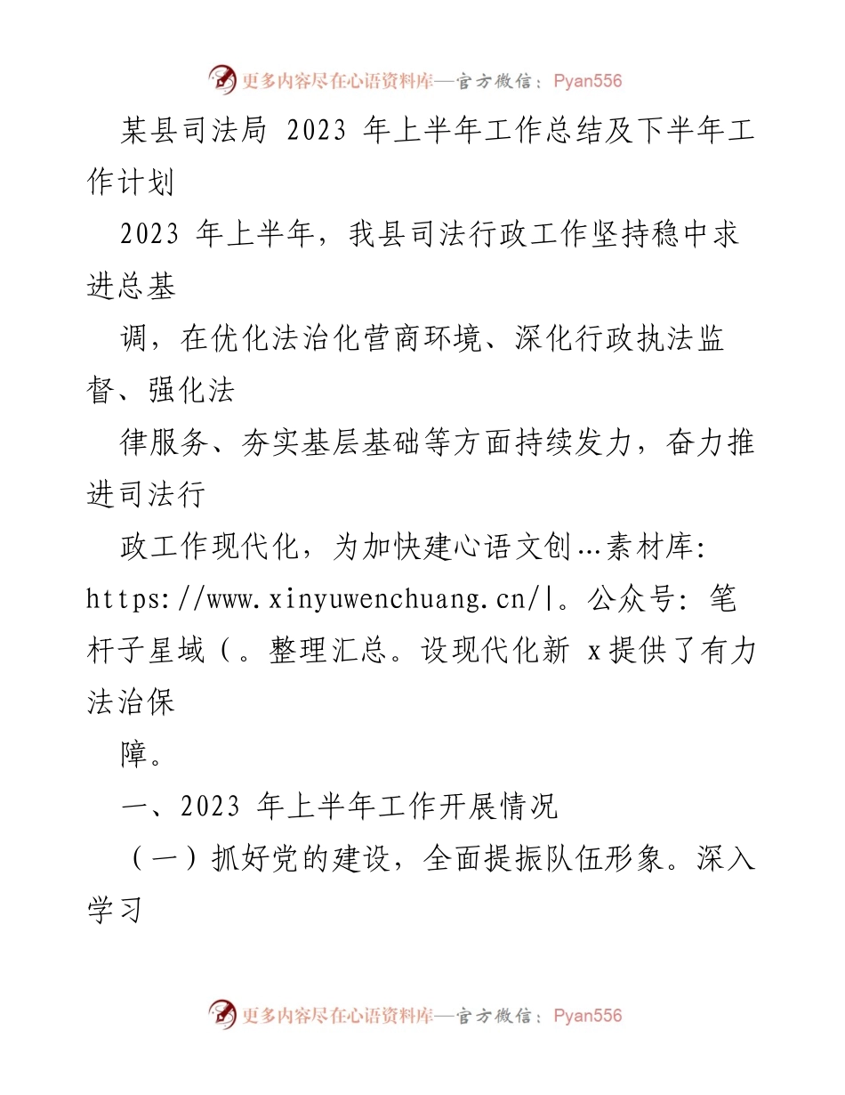 [工作总结] 司法局 - 2023年上半年司法行政工作总结与下半年计划_2.docx_第1页