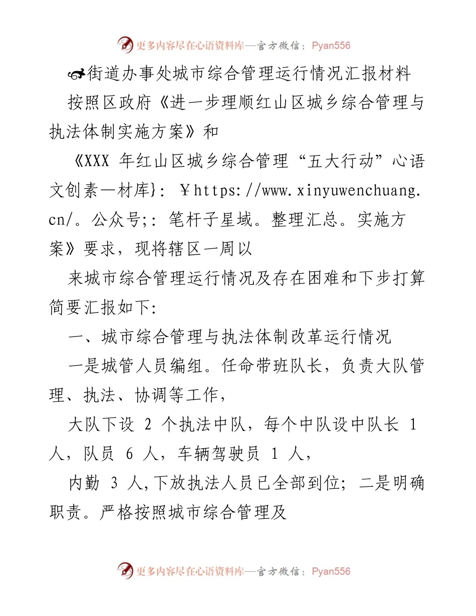 [工作总结] 城市综合管理 - 红山区城市综合管理运行情况汇报及存在问题分析.docx_第1页