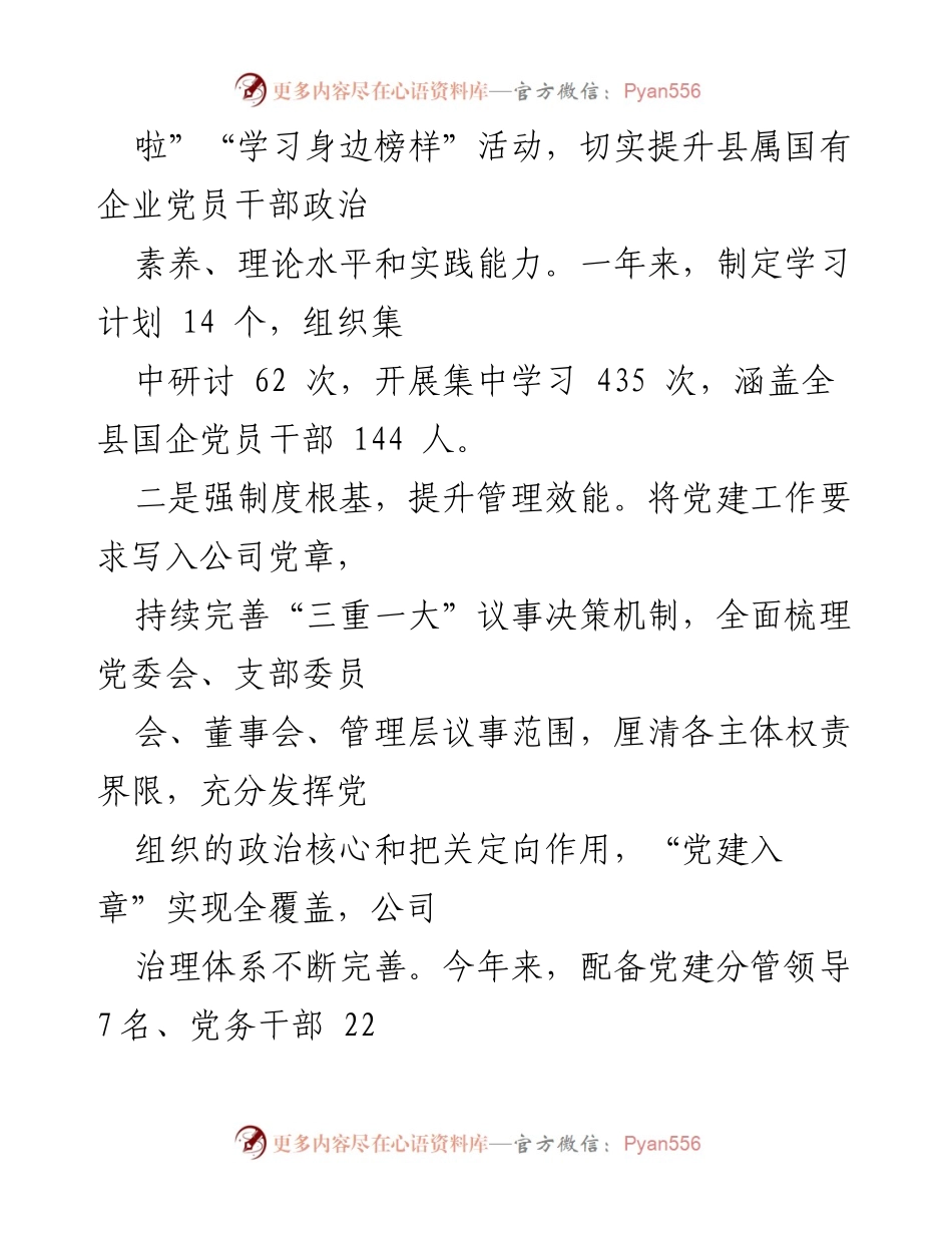 [工作总结] 国企党建 - “三个聚焦”推动国企党建提质增效的实践与成效.docx_第2页