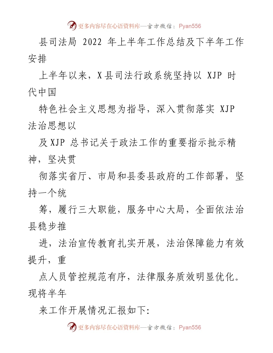 [工作总结] 司法局 - 2022年上半年工作总结及下半年工作安排.docx_第1页