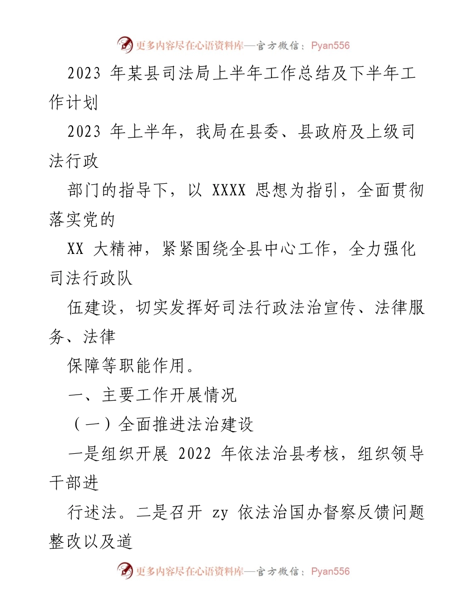 [工作总结] 司法局 - 2023年上半年工作总结及下半年工作计划_2.docx_第1页