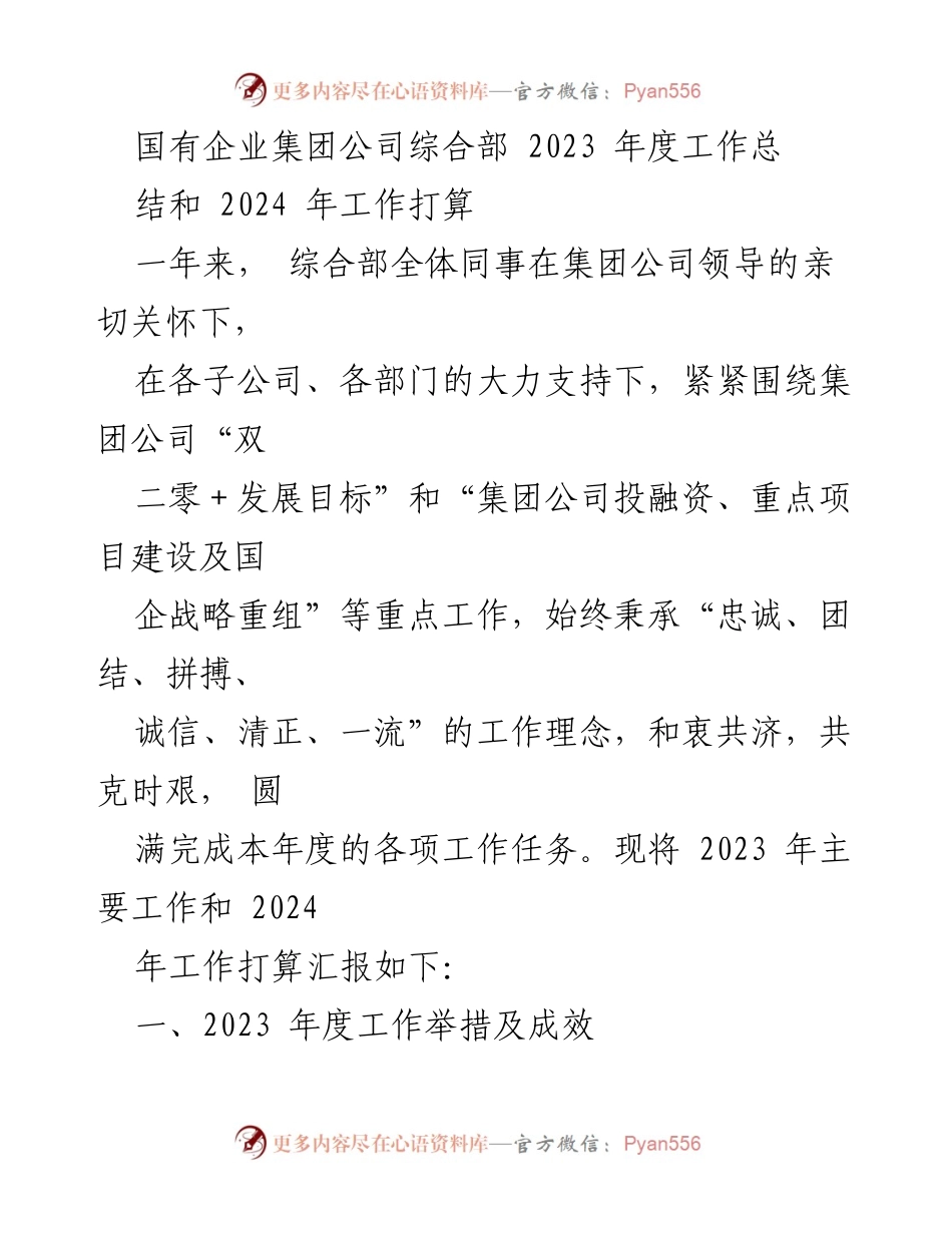 [工作总结] 国有企业集团公司 - 2023年度工作总结与2024年工作计划.docx_第1页