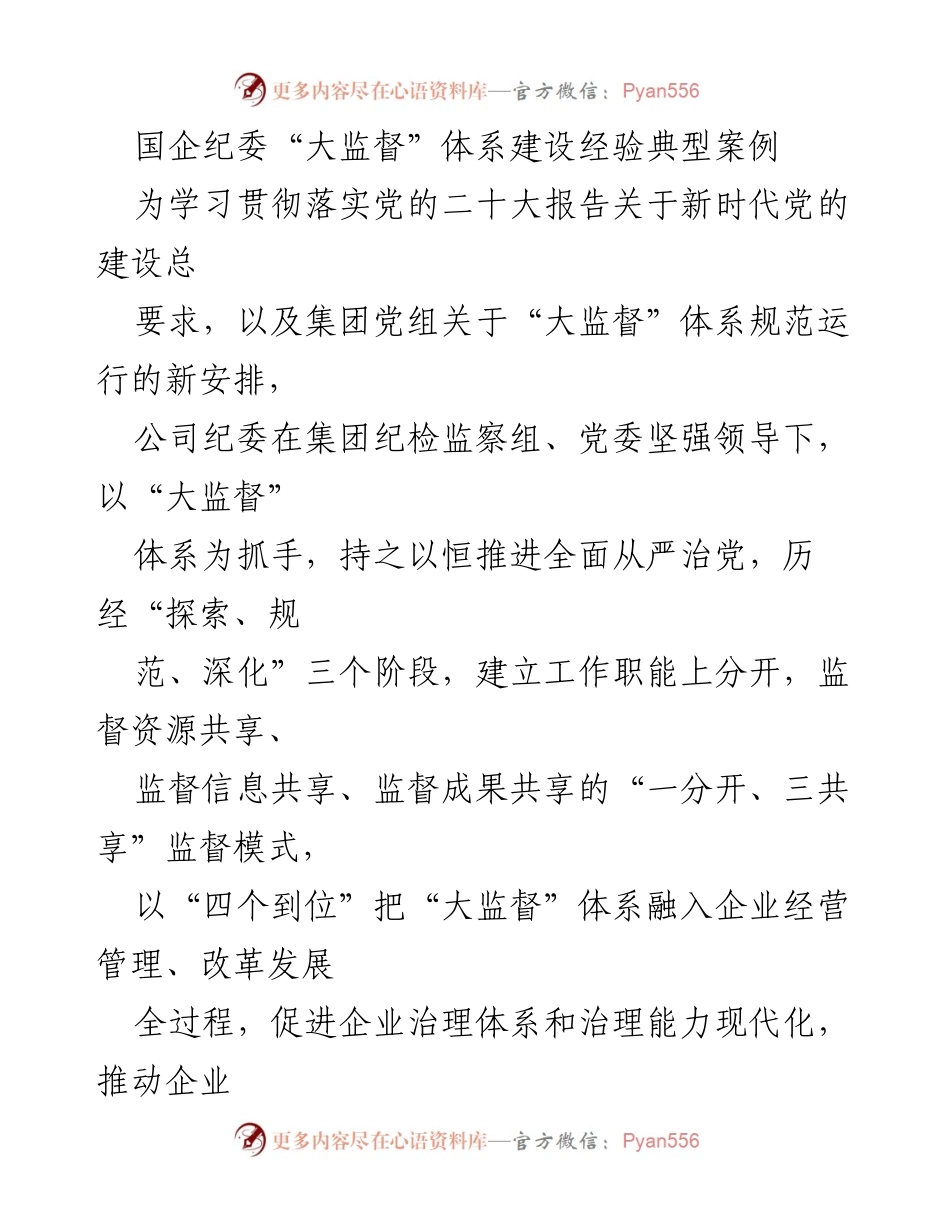 [工作总结] 国企纪委 - 大监督体系建设的经验与成效.docx_第1页