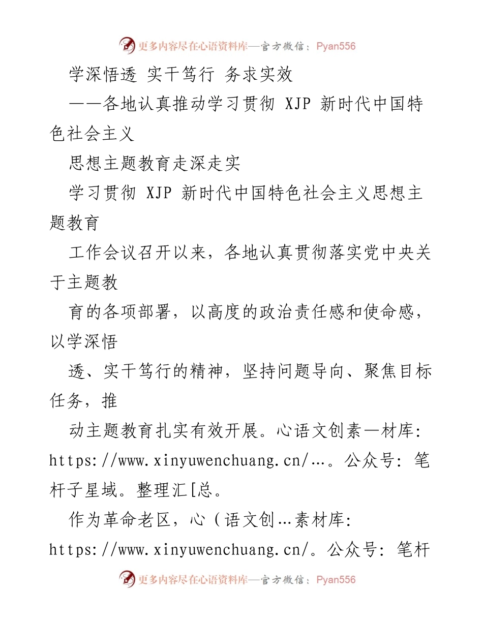 [工作总结] 学习贯彻主题教育 - 各地推动学习贯彻 XJP 新时代中国特色社会主义思想主题教育的扎实推进与实效落实.docx_第1页