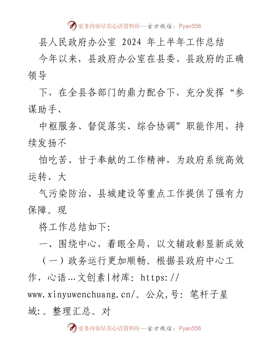 [工作总结] 县政府办公室 - 2024年上半年工作总结与成效分析.docx_第1页