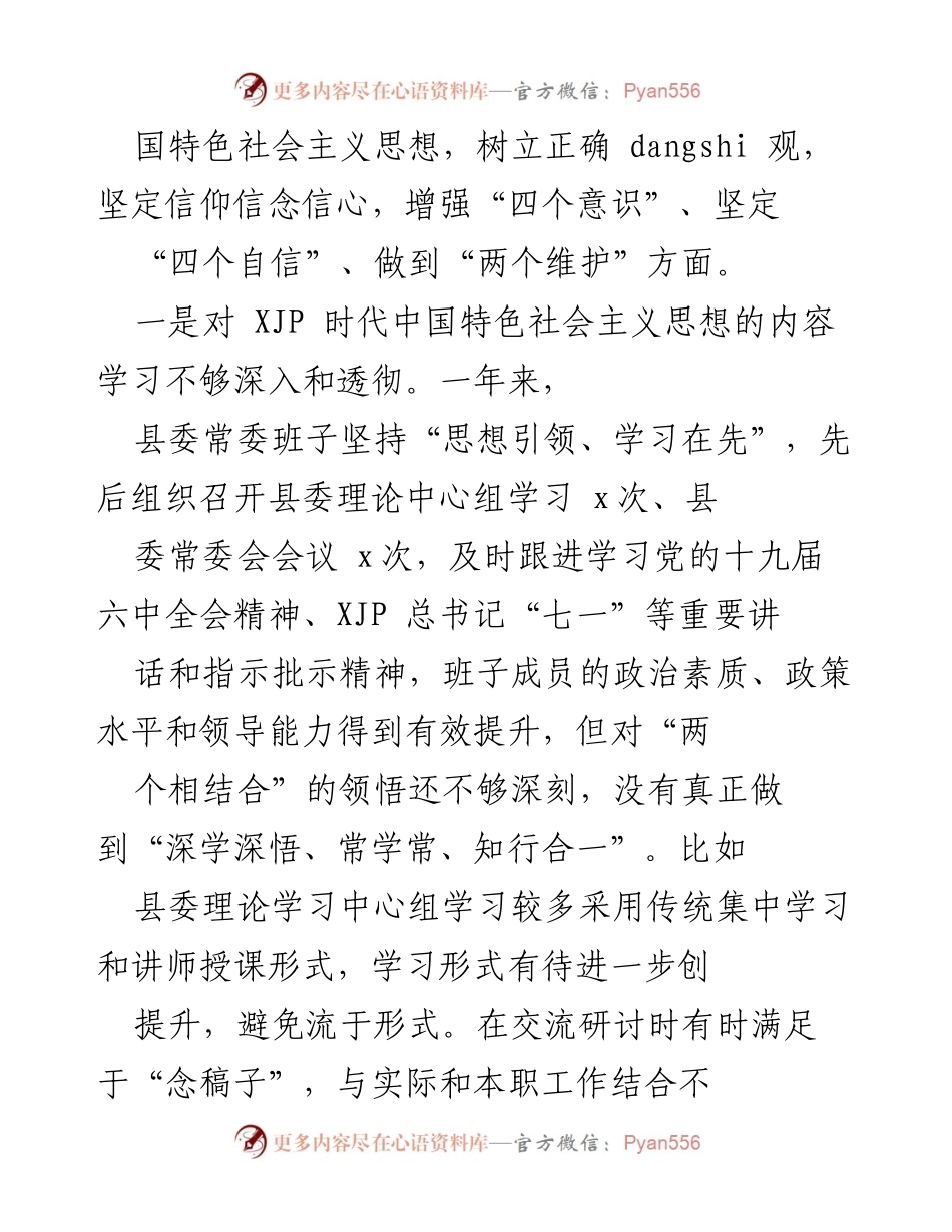 [工作总结] 县委常委班子 - 深入开展党史学习教育的对照检查与整改措施.docx_第2页
