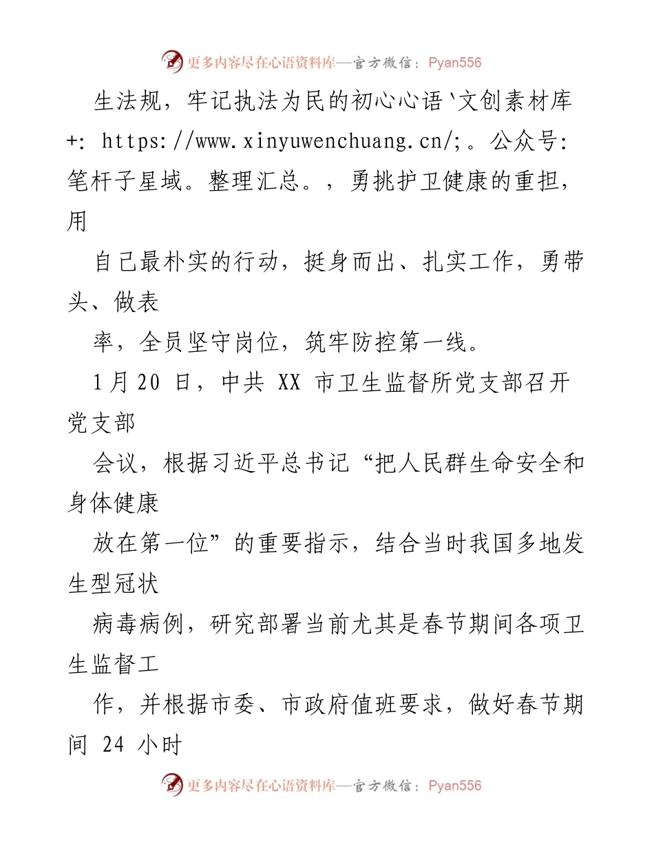 [工作总结] 卫生监督所 - 抗击疫情中的先锋力量：中共XX市卫生监督所党支部的先进事迹.docx_第2页