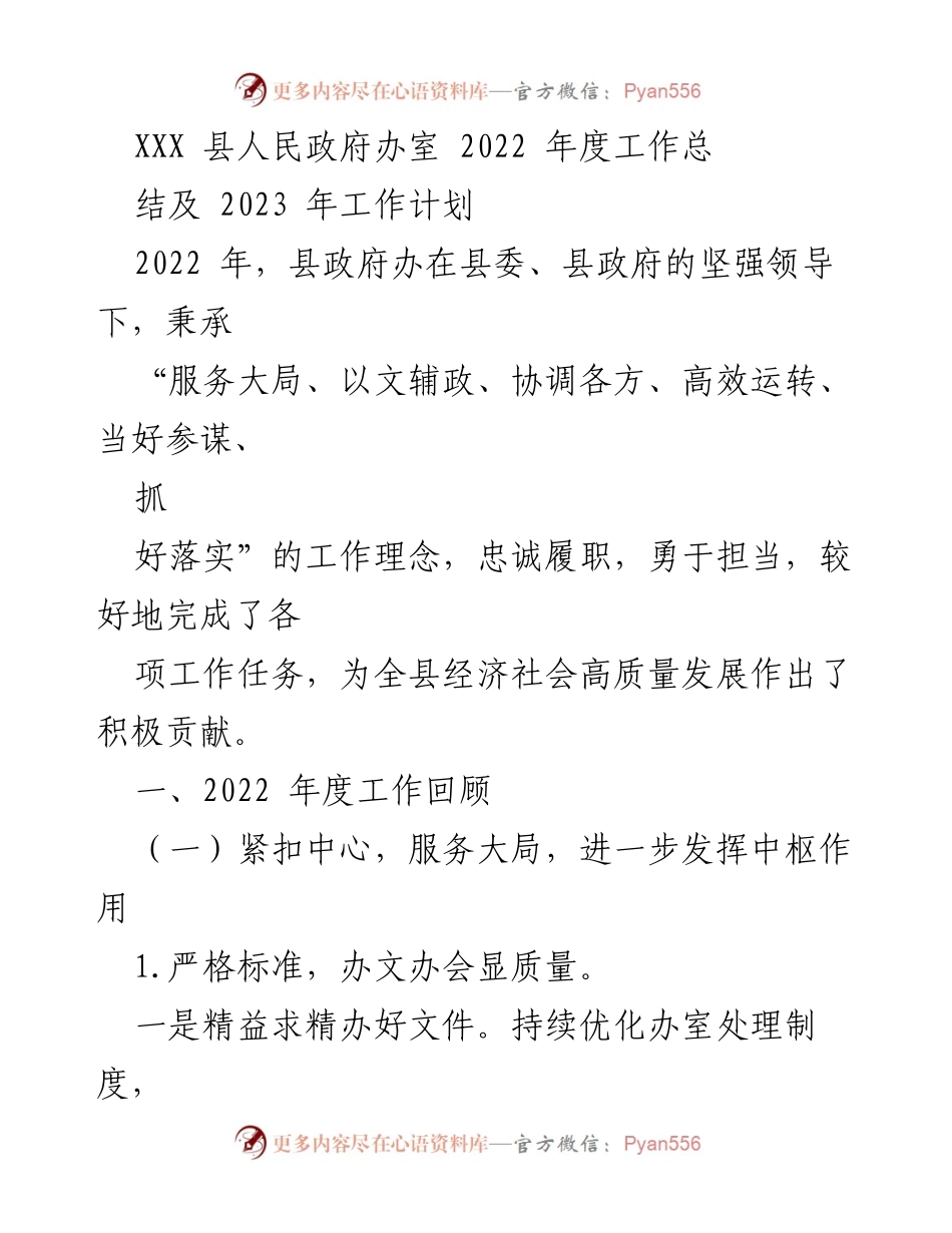 [工作总结] 县政府办 - 2022年度工作总结与2023年工作计划.docx_第1页