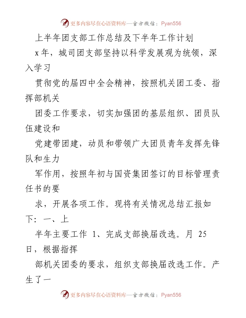 [工作总结] 团支部 - 上半年团支部工作总结及下半年工作计划.docx_第1页