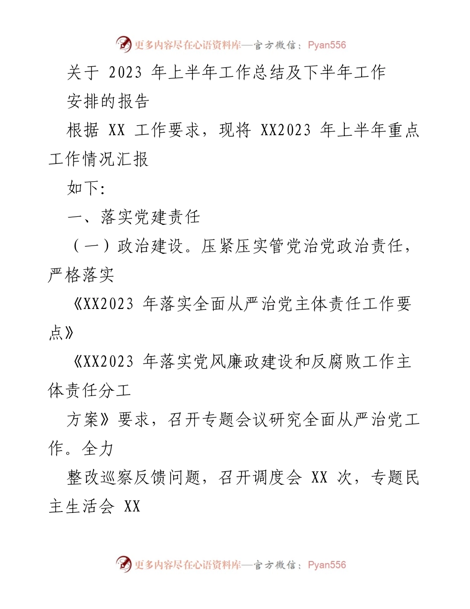 [工作总结] 半年工作汇报 - 2023年上半年工作总结及下半年安排报告.docx_第1页