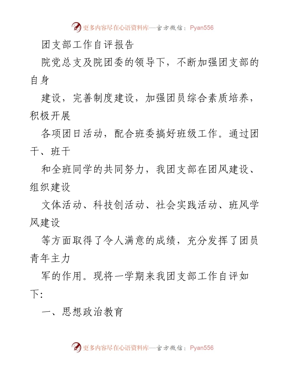 [工作总结] 团支部 - 团支部工作自评报告.docx_第1页