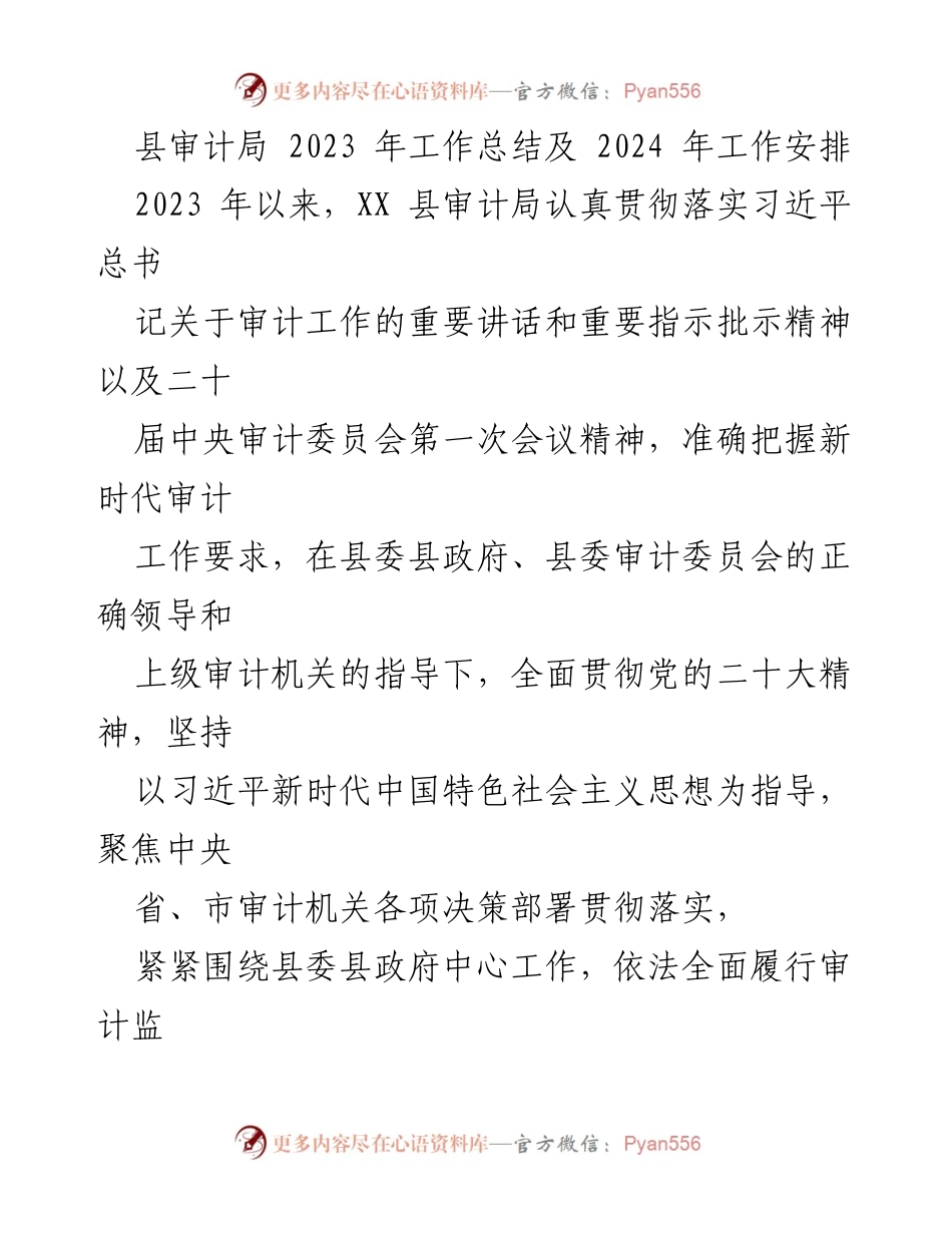 [工作总结] 县审计局 - 2023年度工作总结与2024年度工作安排.docx_第1页