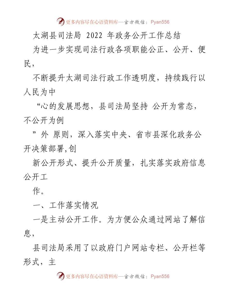 [工作总结] 太湖县司法局 - 2022年政务公开工作总结与展望.docx_第1页