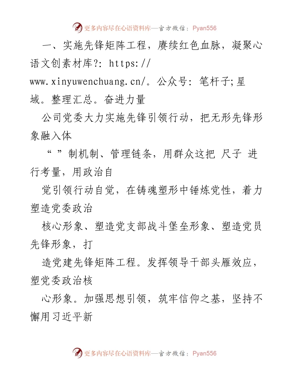[工作总结] 国企思想政治建设 - 国企思想政治建设工作汇报及实施先锋矩阵工程总结.docx_第2页