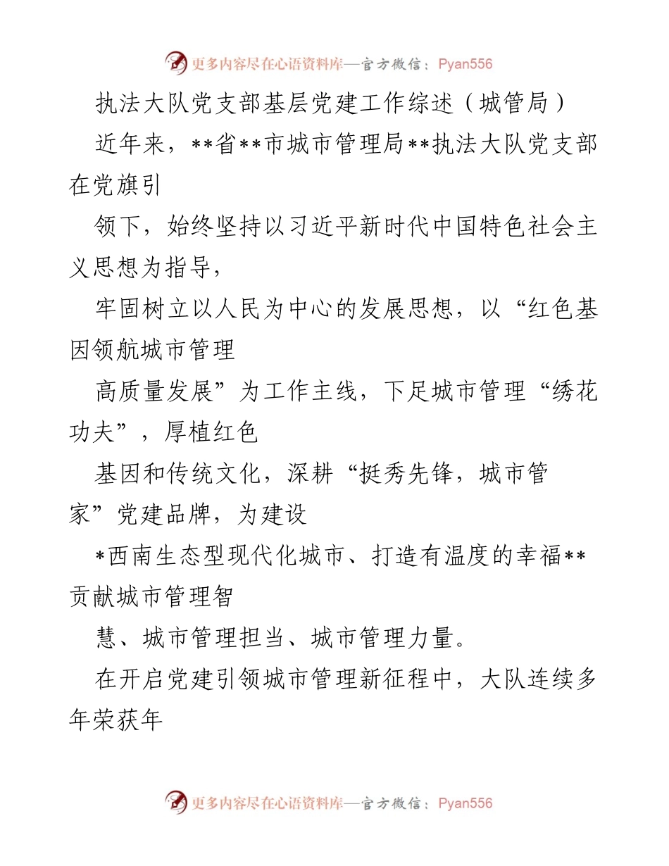 [工作总结] 城市管理局 - 执法大队党支部党建工作成效综述.docx_第1页