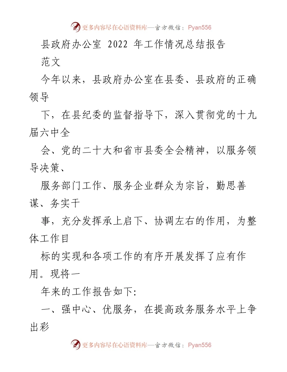 [工作总结] 县政府办公室 - 2022年工作情况总结报告.docx_第1页