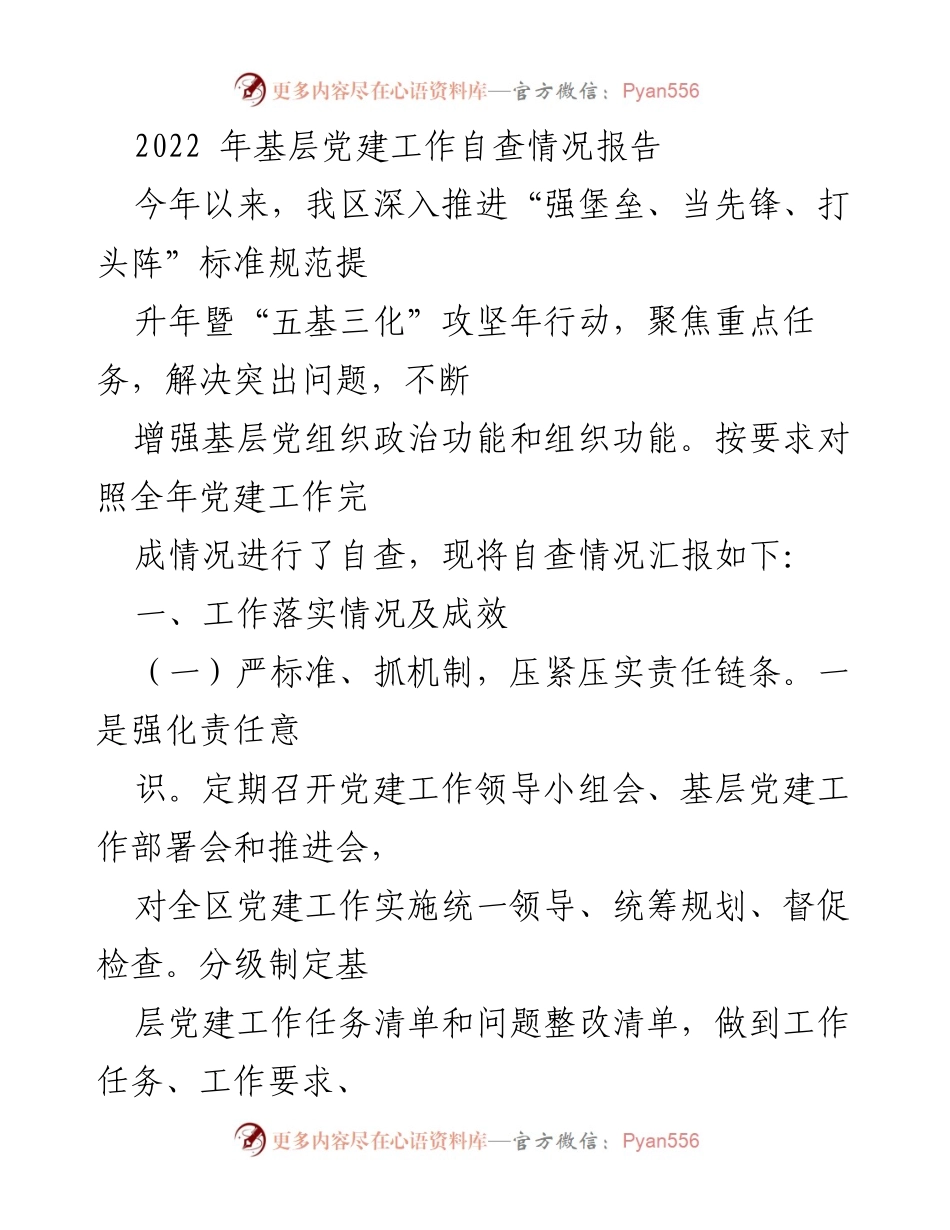 [工作总结] 基层党建 - 2022年基层党建工作自查情况报告.docx_第1页