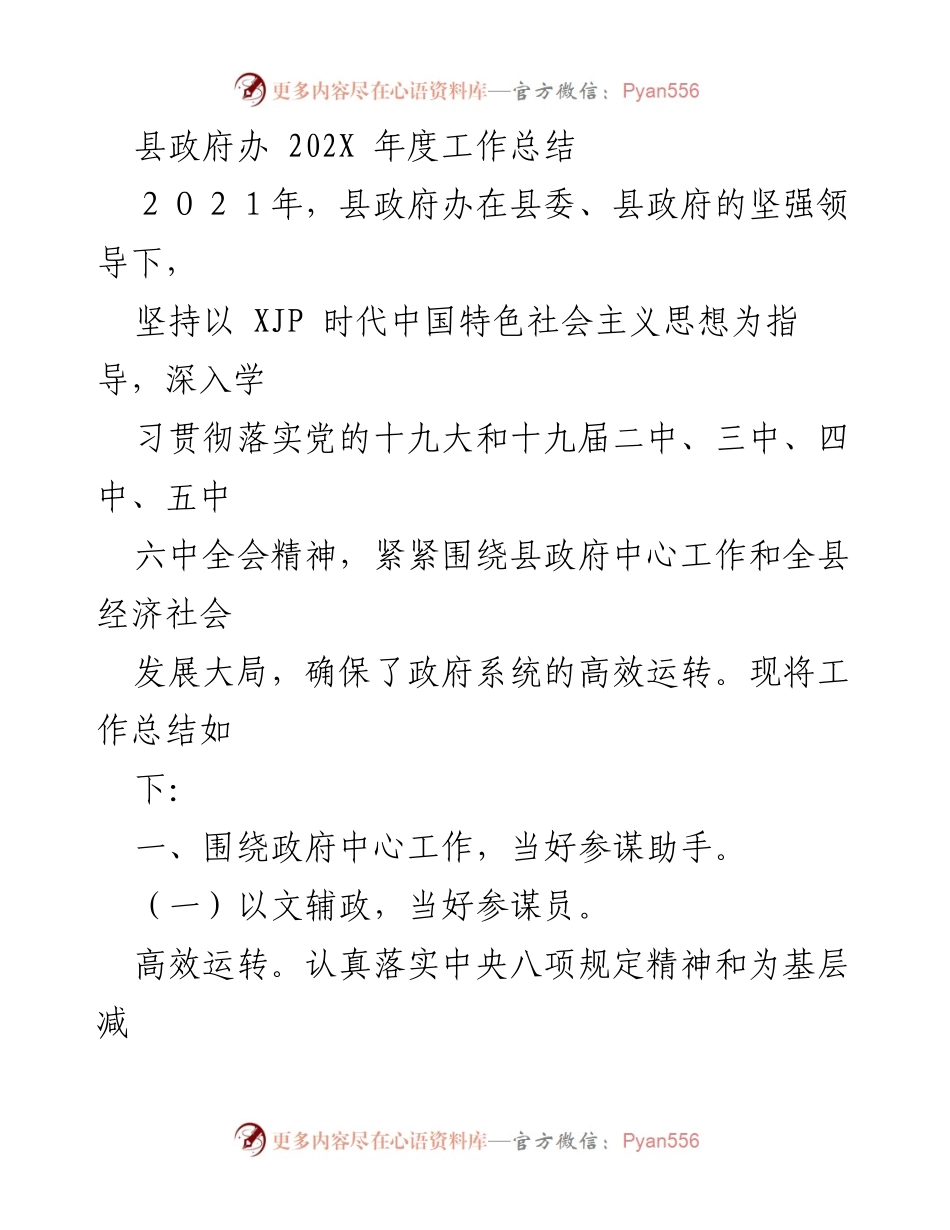 [工作总结] 县政府办 - 2021年度工作总结与成效分析.docx_第1页