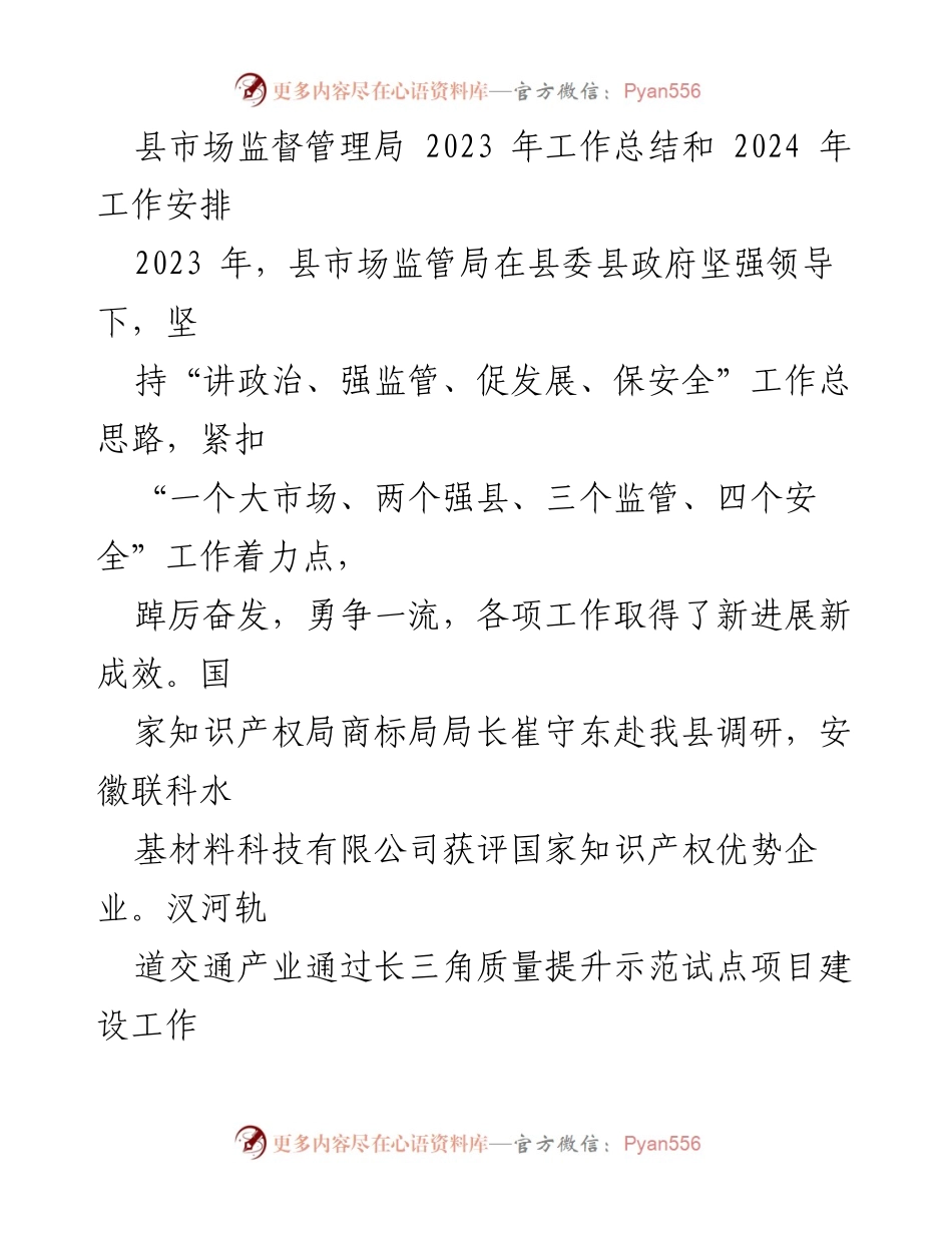 [工作总结] 县市场监督管理局 - 2023年工作总结与2024年工作安排_2.docx_第1页
